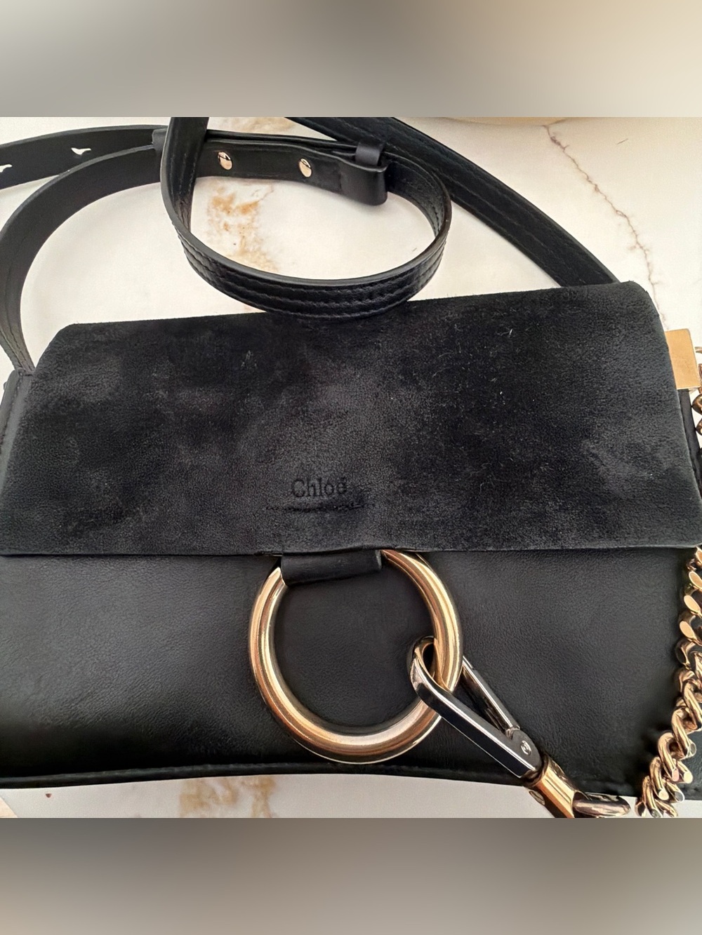 CHLOE Faye Suede Leather Crossbody Bag Black